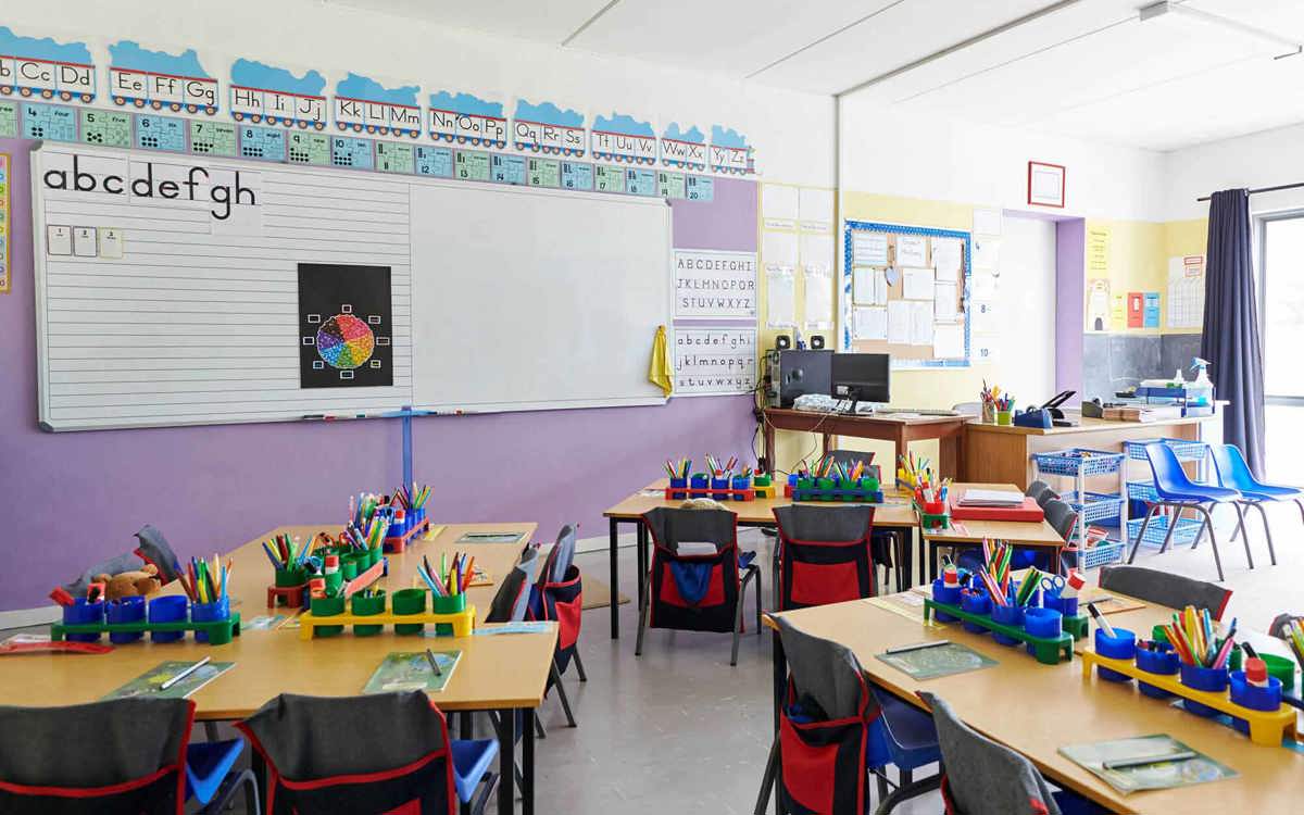 school-environment colourful and organised primary school classroom