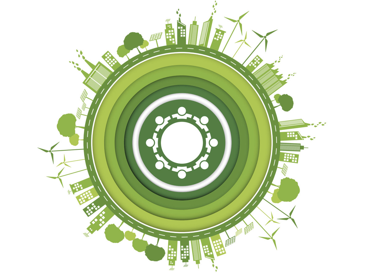 campaigns green fill circle with trees and buildings around it