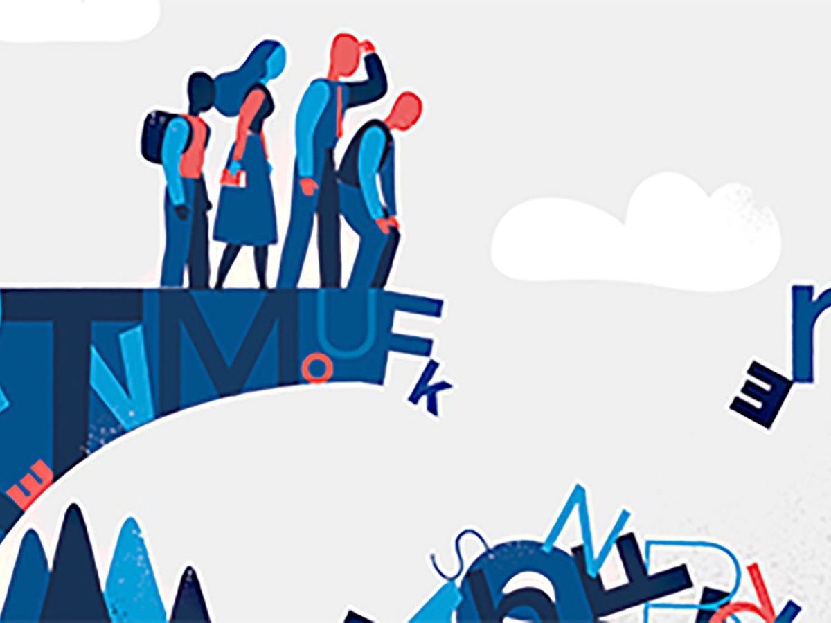 Illustration of people at a precipice