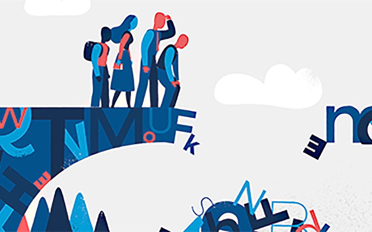 Illustration of people at a precipice