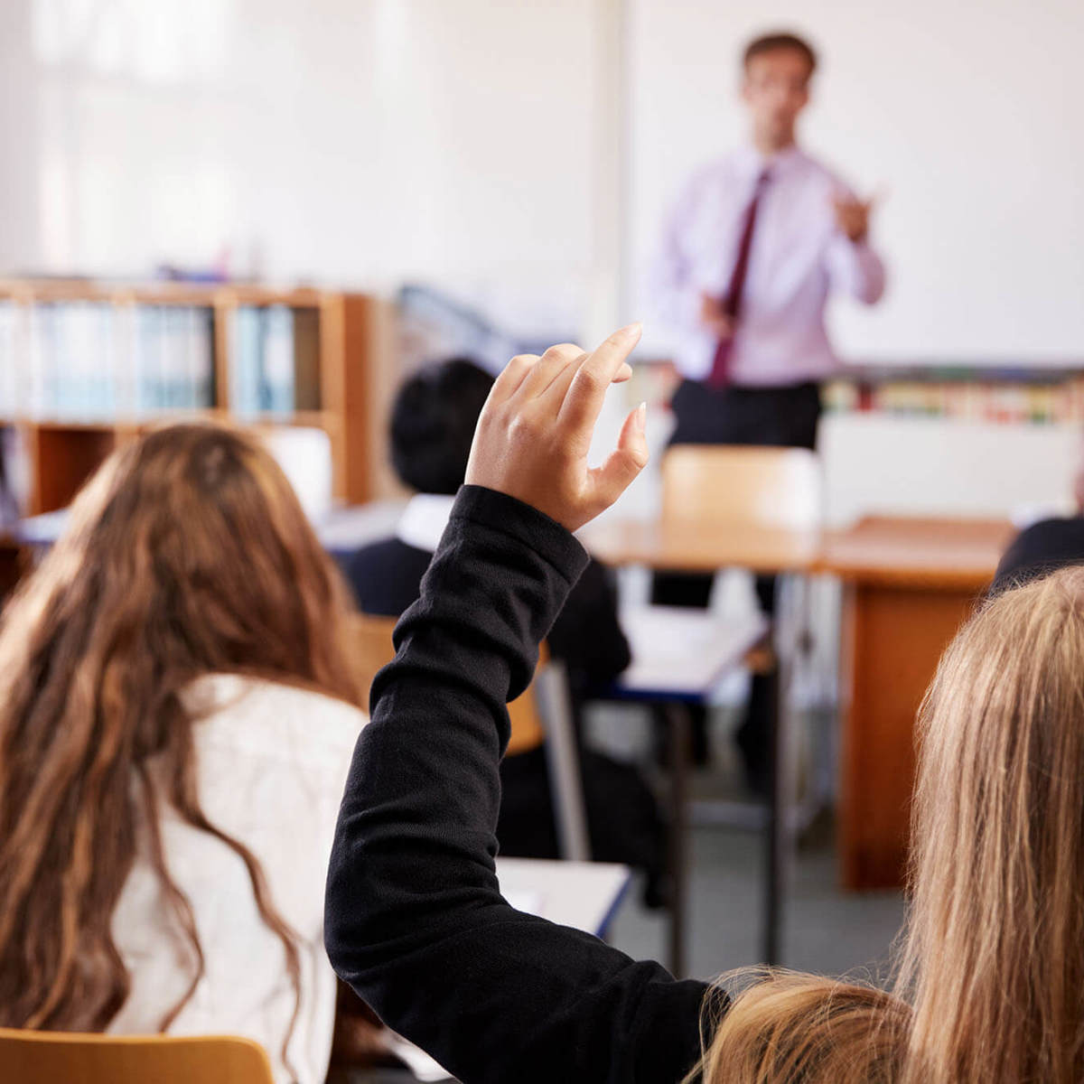 school-environment pupil raising hand in class