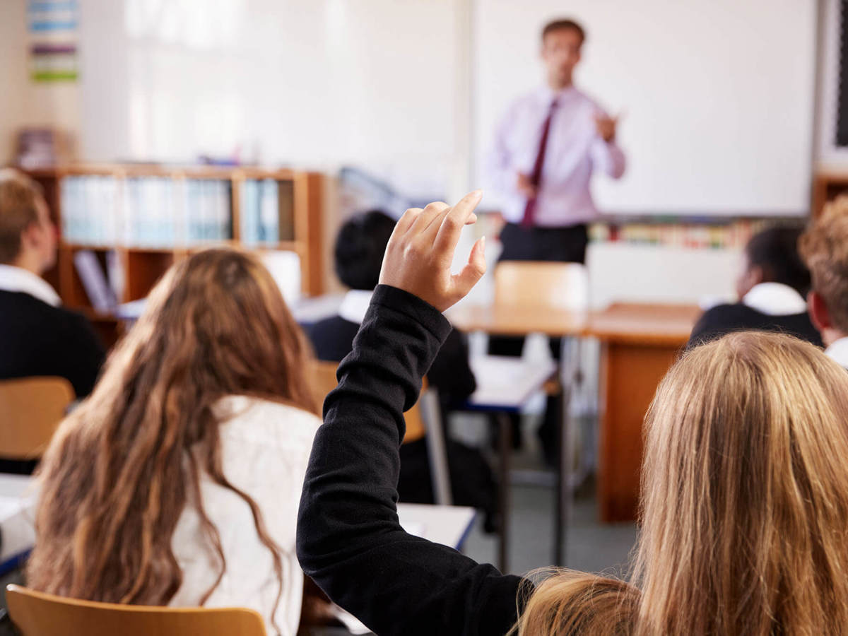 school-environment pupil raising hand in class