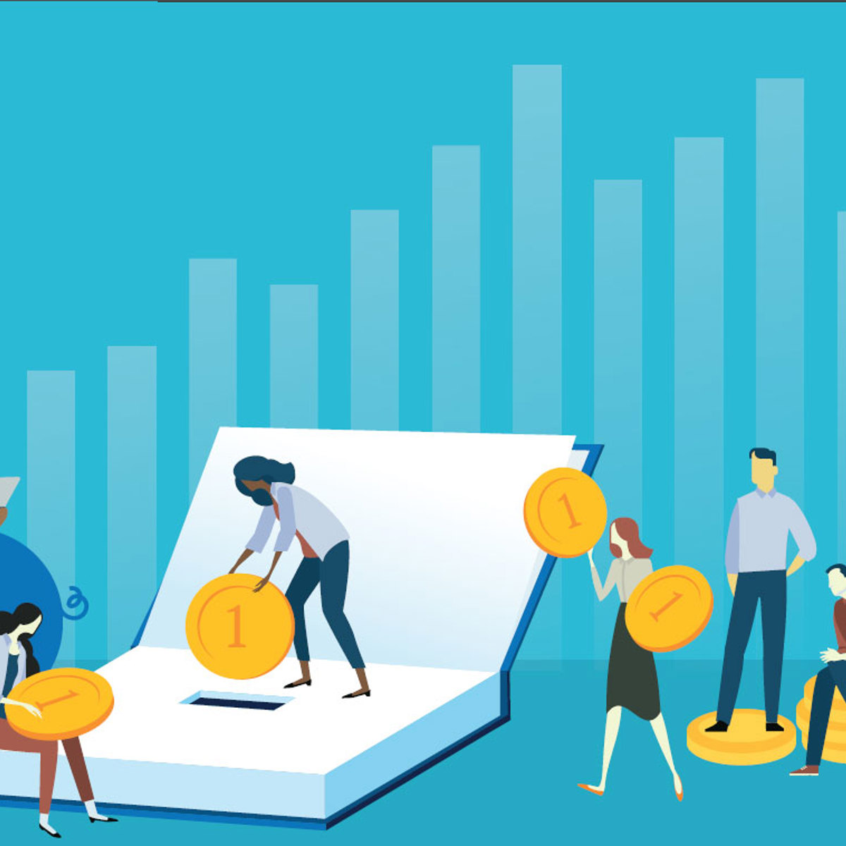 Illustration of people saving money