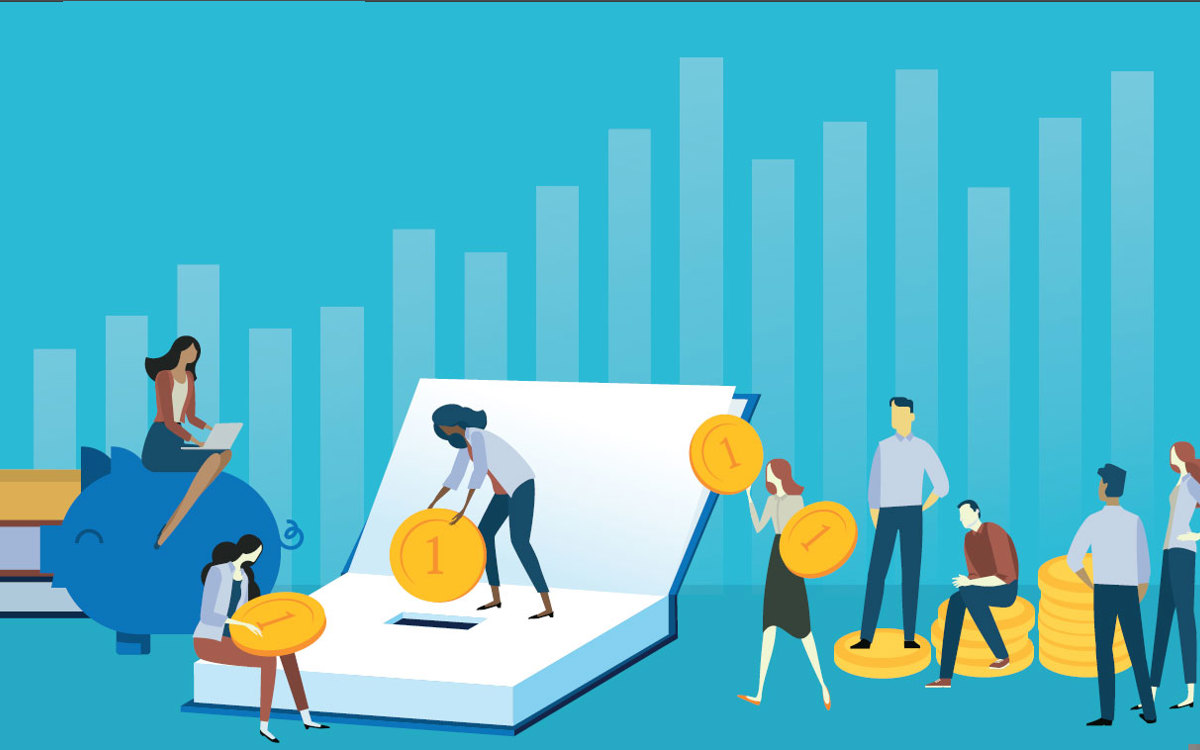 Illustration of people saving money