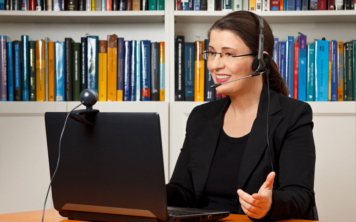 training woman on a video call