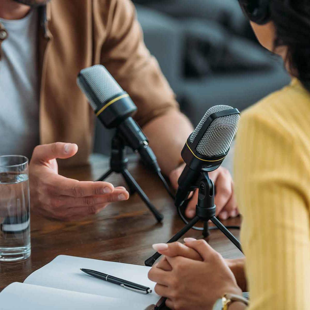 news-views two people talking into microphones