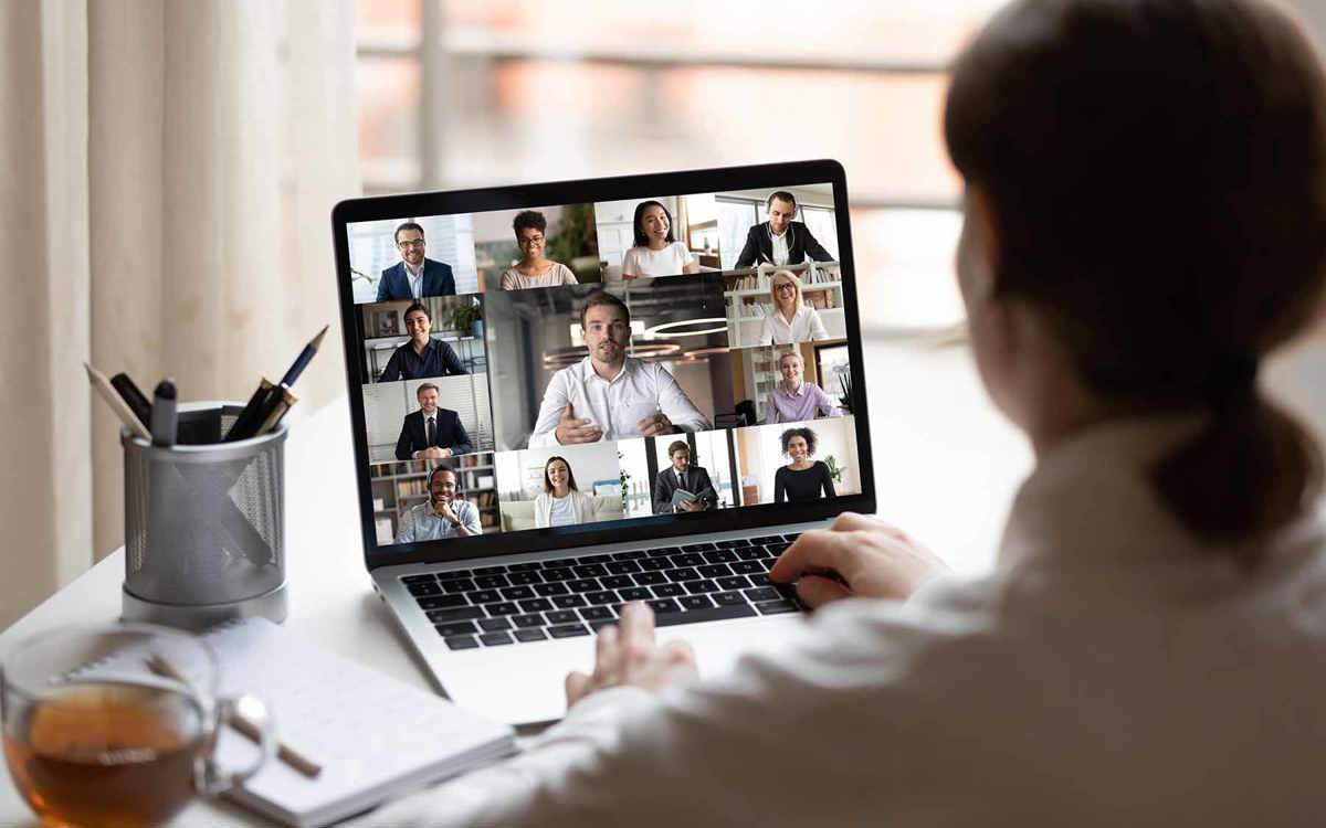 Lady attending online meeting