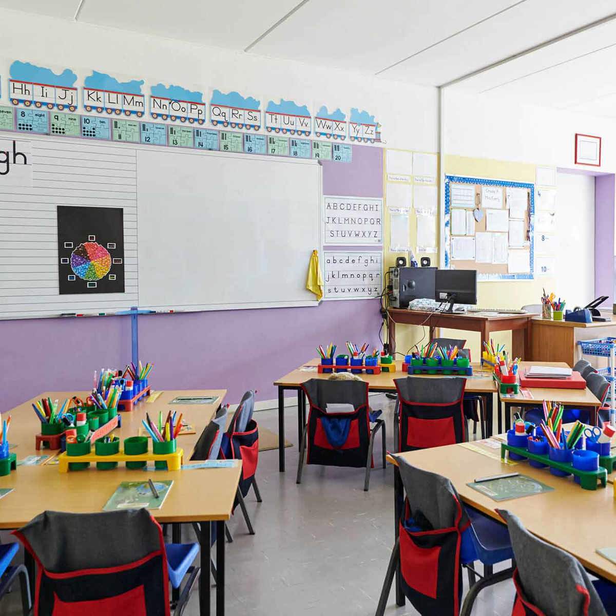 school-environment colourful and organised primary school classroom