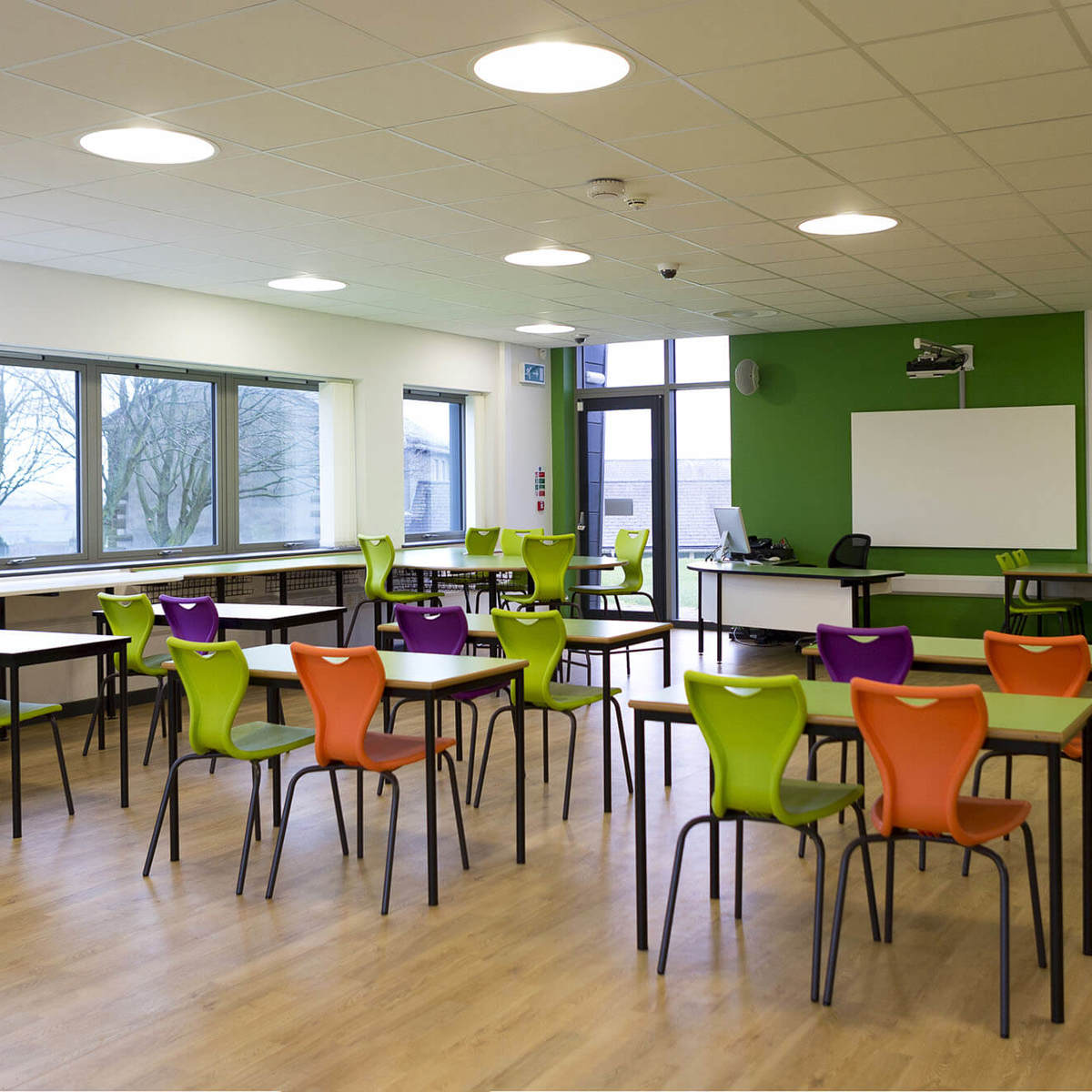 school-environment large empty colourful classroom