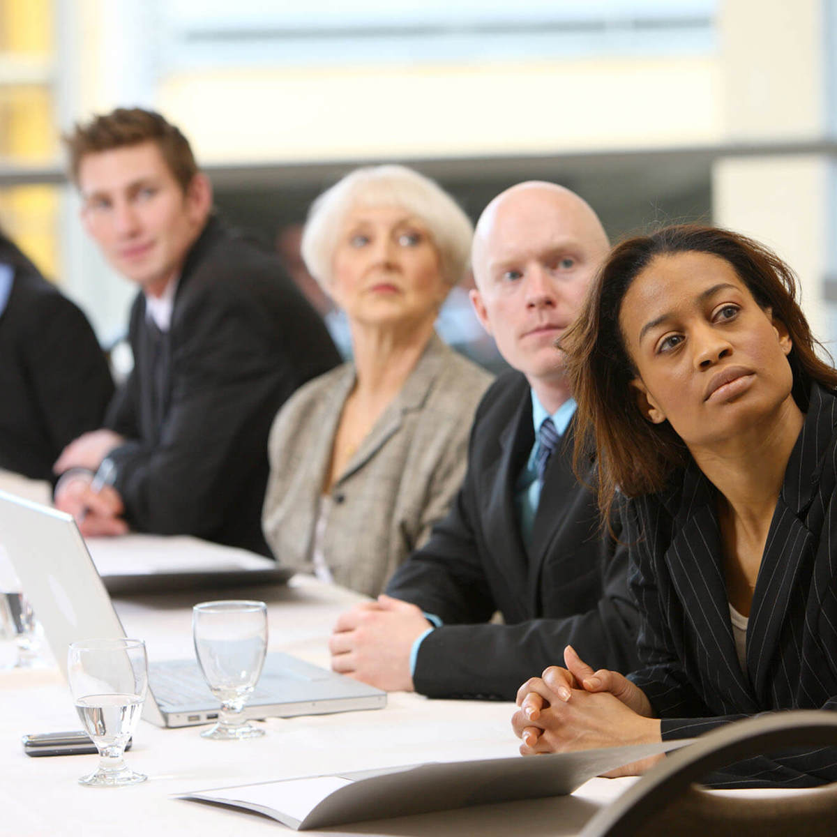 training six people looking same direction