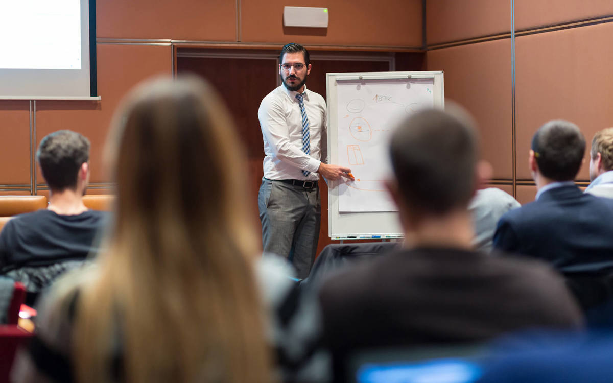 Man giving event presentation